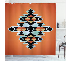 Etnik Duş Perdesi Geometrik Antik Tribal Desenli Çizgili Kilim