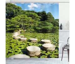 Japanese Stone Path Lotus Shower Curtain