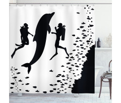 Scuba Divers Swimming Shower Curtain