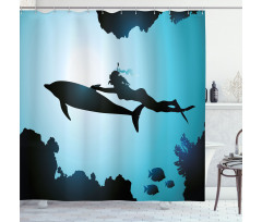 Diver Girl with Dolphin Shower Curtain