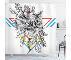 Ink Sketch Style Cat Shower Curtain
