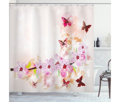 Floral Art Butterflies Shower Curtain