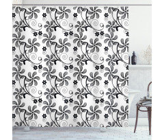 Monochrome Doodle Plants Shower Curtain