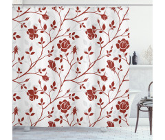Monochrome Rose Leaves Shower Curtain