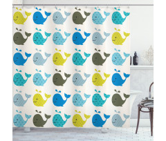 Colorful Whales Animals Shower Curtain