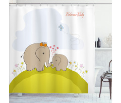 Mother Baby Elephant Shower Curtain