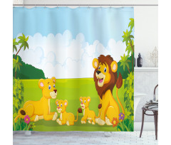 Lion Family in Forest Shower Curtain