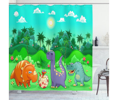 Funny Dinosaurs Cartoon Shower Curtain