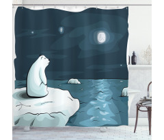 Polar Bear Moon Cartoon Shower Curtain
