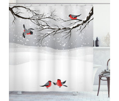 Wintertime Cartoon Birds Shower Curtain