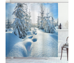 Blue Sky Tree Footprints Shower Curtain