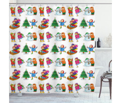 Kids in Seasonal Clothes Shower Curtain
