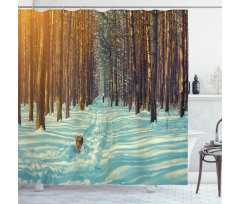 Skier Running Dog Forest Shower Curtain