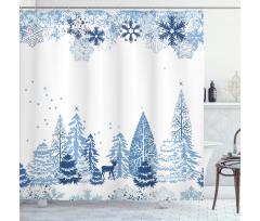 Deer Pine Trees Xmas Shower Curtain