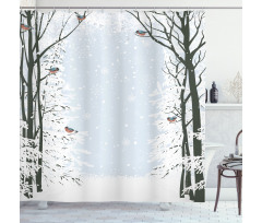 Trees Bullfinch Birds Shower Curtain