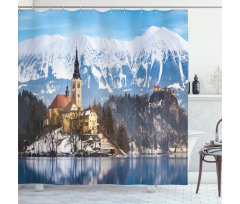Lake Scene Illustration Shower Curtain