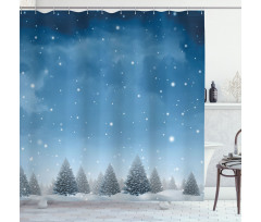 Xmas Blue Forest Trees Shower Curtain