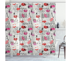 Newspaper Lipstick Kiss Shower Curtain