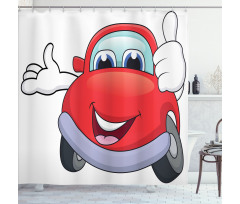 Cartoon Red Vehicle Happy Shower Curtain