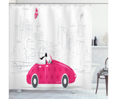 Woman Driving Vintage Car Shower Curtain