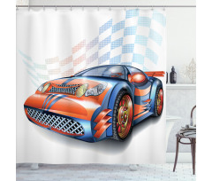 Cartoon Style Race Car Shower Curtain
