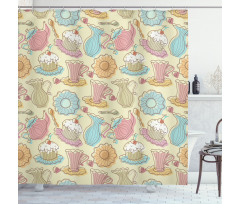 Retro Cupcakes Mugs Shower Curtain