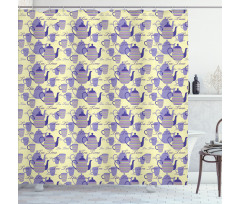 Striped Teapots Cups Shower Curtain