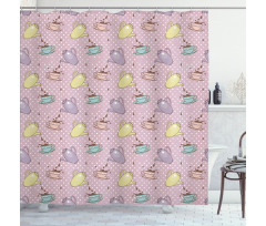 Polka Dotted Pot Cups Shower Curtain