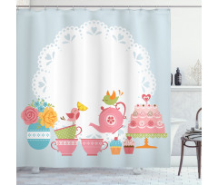 Birds Drinking Tea Shower Curtain