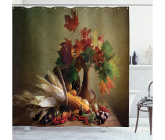Fall Vegetables Leaves Shower Curtain