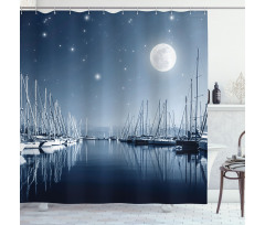 Calm Marina at Night Moon Shower Curtain