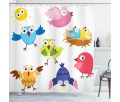Funny Birds Sun Cartoon Shower Curtain