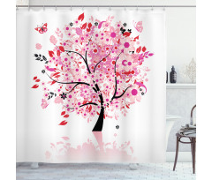 Abstract Tree and Flowers Shower Curtain