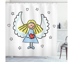 Little Girl Red Heart Shower Curtain