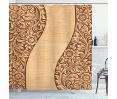 Monochrome Tones Ornate Wood Shower Curtain