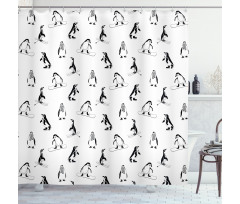 Skiing Penguins in Scarves Shower Curtain