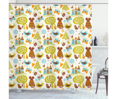 Cats Birds Butterfly Shower Curtain