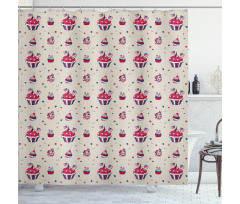 Cupcakes with Flags Shower Curtain
