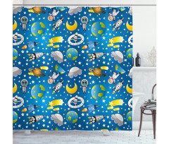 Alien and Human Astronaut Shower Curtain