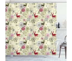 Deer Flowers Christmas Shower Curtain