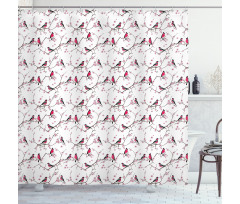 Bullfinch Birds Sakura Shower Curtain