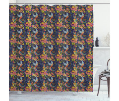 Cartoon Style Birds Dots Shower Curtain