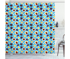 Abstract Daisies Bugs Shower Curtain