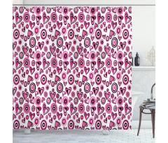 Pink Hearts and Circles Shower Curtain