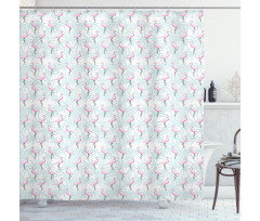 Palm Trees Pink Birds Shower Curtain
