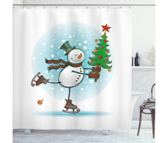 Skating Xmas Tree Snow Shower Curtain