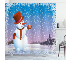 Happy Cartoon Snowfall Shower Curtain