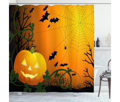 Pumpkin Leaves Bats Shower Curtain