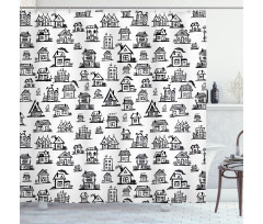 Village Houses Doodle Town Shower Curtain