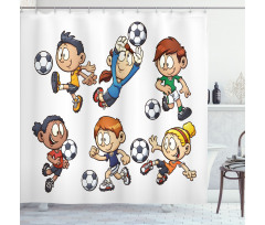 Cartoon Kids Playing Shower Curtain